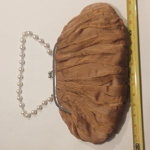 in's Cognac Evening Bag with Faux Pearl Strap